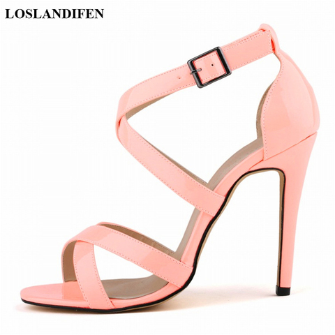 New Arrival Women's Concise Buckle Summer Sandals Open Toe Fashion High Heels Shoes Sexy Cut-Outs PU Leather Party Sandals Woman ► Photo 1/6