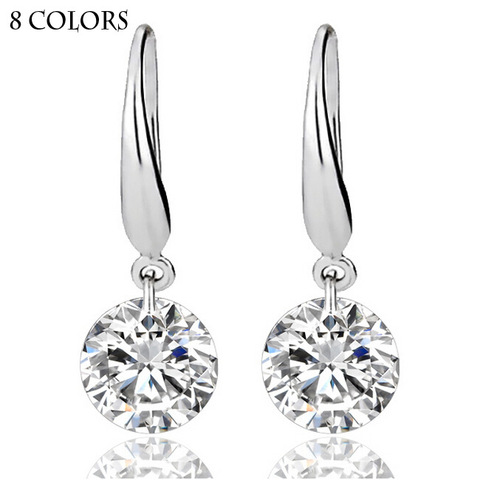 8 Colors High Quality Brand New Cheap Fashion Wholesale Silver Plated Hook Cz Crystal Earrings For Women Beautiful Wedding Gift ► Photo 1/1