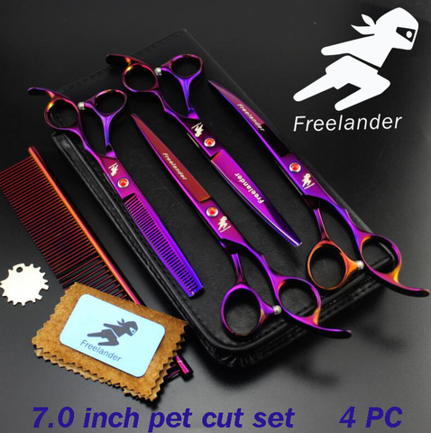 7.0 inch 4PC  pet grooming scissors set straight cut teeth cut fish bone scissors prt grooming freeship pet cut ► Photo 1/6