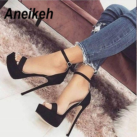 Aneikeh 2022 NEW 14.5CM Platform High Heels Sandals Summer Sexy Ankle Strap Open Toe Gladiator Party Dress Women's Shoes Size 42 ► Photo 1/6