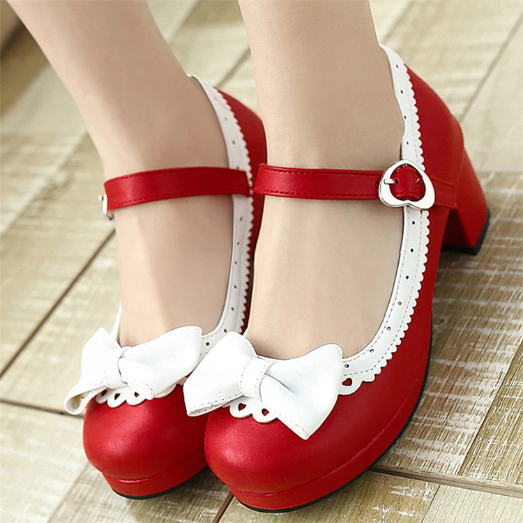 PXELENA Plus Size 34-43 Lolita Mary Janes Women High Heels Shoes