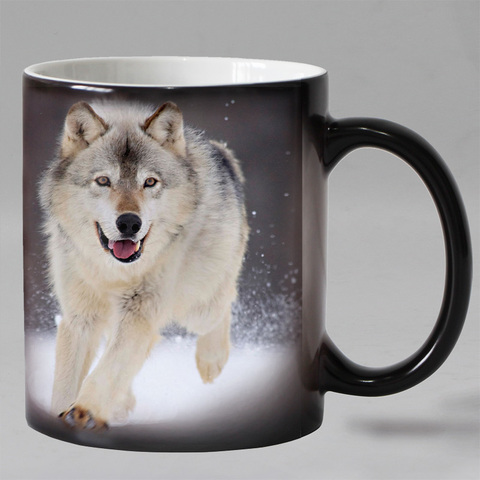 Free shipping wolf animal Heat sensitive Coffee mug cup Ceramic Magic Color changing Tea Cups suprise gift ► Photo 1/6