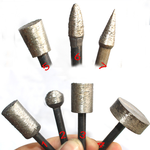 New 7kind 46# 6mm Shank Diamond Grinding Heads Sintering Mounted Points T Ball Cone Cylindrical Wheel Stone Carving Grinding ► Photo 1/4