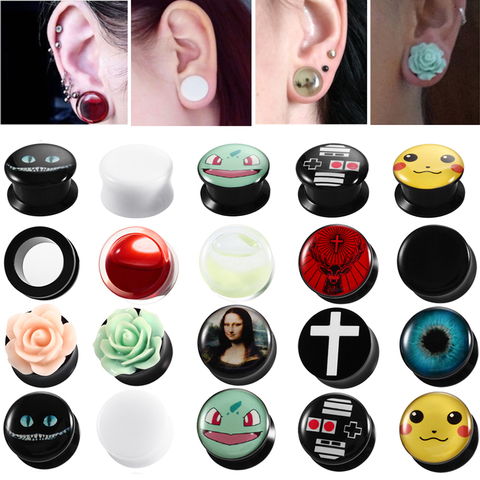 2Pcs Acrylic Ear Plug Tunnels Cute Ear Expanders Screw Fit Ear Flesh Tunnel Gauges Piercing Mixed Styles Ear Stretcher Jewelry ► Photo 1/6