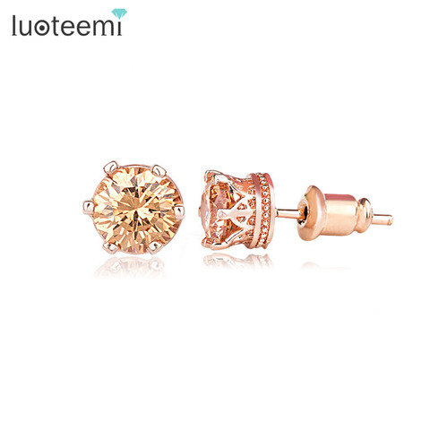LUOTEEMI 2015 New Fashion Favorite Design Round Black CZ Stud Earrings Gem Stone Elegant Engagement Wedding Jewelry for Women ► Photo 1/6