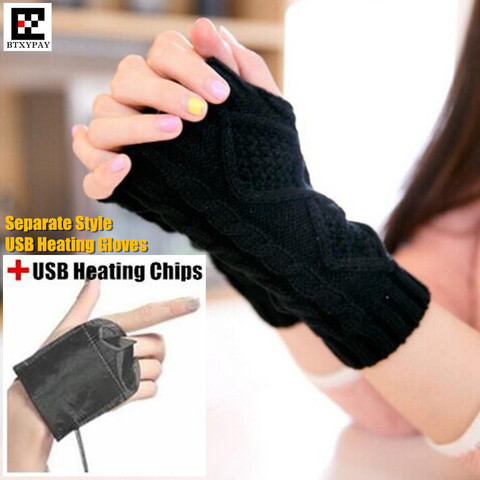 Winter Warm Girl Students Homework Separate Style USB Heating Gloves,Women Office Hand Back Heated Knitted Fingerless Gloves ► Photo 1/6