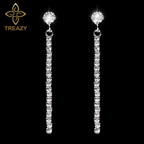 TREAZY Silver Color Rhinestone Strip Long Earrings Crystal Bridal Dangle Earrings For Women Fashion Wedding Party Jewelry ► Photo 1/4