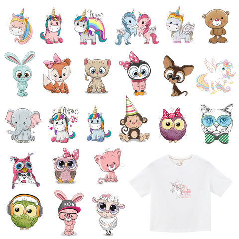 Cartoon Animal Iron on Transfers Heat Iron Stickers Unicorn Owl Bear Kids Clothing T-shirt Thermal Patches Decal DIY Appliques ► Photo 1/6