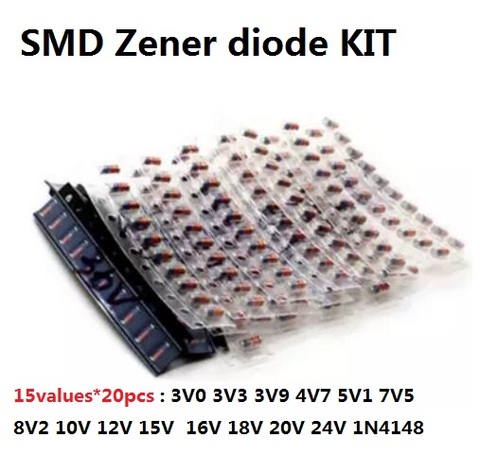 Zener diode KIT 15kinds *20pcs=300pcs 3V to 24V LL34 SMD 1/2W 0.5W 3.3V/3.9V/ 4.7V/5.1V/7.8V/8.2V/10V/12V/15V/16V/18V/20V/1N4148 ► Photo 1/2