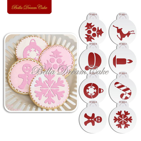 8pc Merry Christmas Gift Socks Design Cookies Stencil Coffee template Stencils Fondant sugarcraft Cake Decorating Tools Bakeware ► Photo 1/3