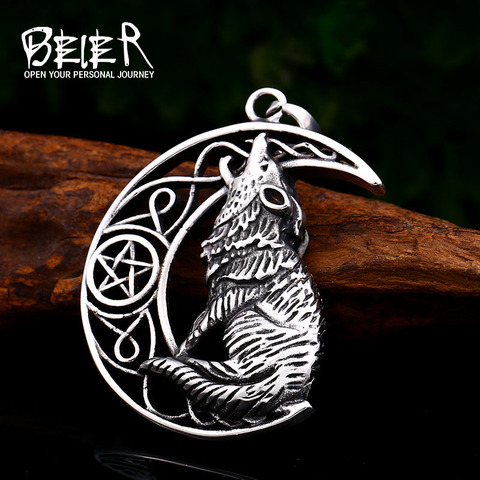 BEIER Stainless steel Viking Wolf Men Necklace Pendant Pagan Tibetan Amulet Odin Vintage Animal Necklace Women BP8-455 ► Photo 1/5