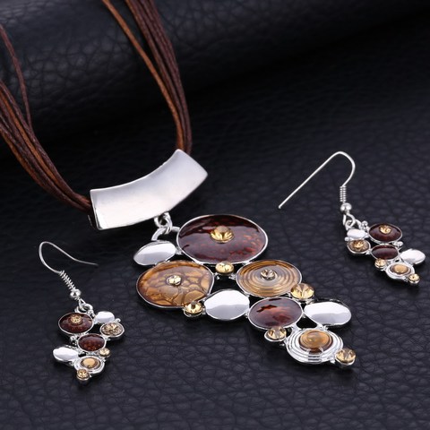 Fashion Boho Jewelry Sets For Women Artifical Stone Enamel Necklace Earrings Sets Statement Necklace Gem Jewellery Set ► Photo 1/6