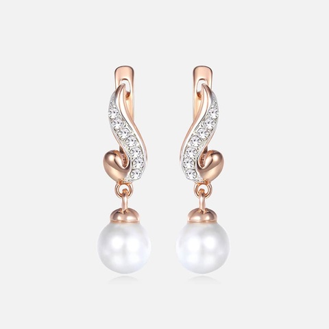 Clear Cubic Zirconia Pearl Earrings For Women Girls 585 Rose Gold Stud Earrings Geometric Pendant Fashion Jewelry Gifts KGE143 ► Photo 1/6