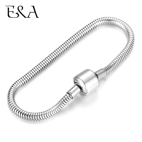 2pcs Stainless Steel Blank Bracelets Snake Chains with European Clips DIY Charms Bracelet Jewelry Making Finished Chain 16-22cm ► Photo 1/6