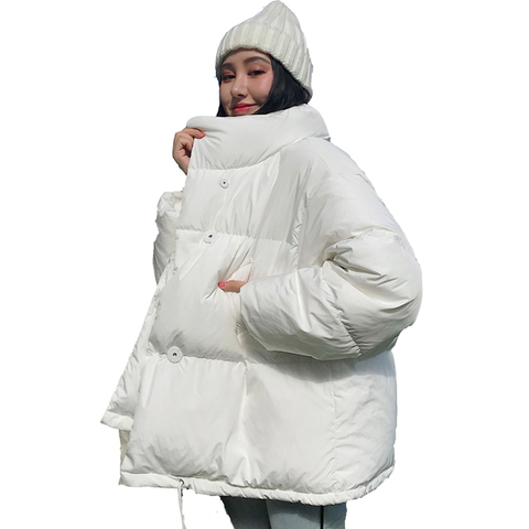 Korean Style 2022 Winter Jacket Women Stand Collar Solid Black White Female Down Coat Loose Oversized Womens Short Parka ► Photo 1/6