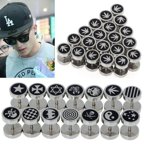 2Pcs/Lot Punk Gothic Stainless Steel Round Plain Men Fake Cheater Ear Plugs Stretcher Gauge Illusion Body Pierceing Jewelry ► Photo 1/6