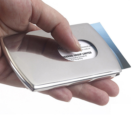 Portable Hand-push Type Stainless Steel Men Business Card holder Metal Card Case Wallet For Man ► Photo 1/4