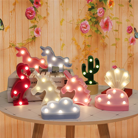 Cartoon Night Lights Unicorn/Flamingo/Cactus/Pineapple/Cloud/Star/Shell/Heart LED Table Lamp For Children's Bedroom Decoration ► Photo 1/6