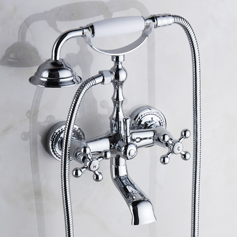 Wall Mounted Bathroom Chrome Rainfall Bathtub Shower Mixer Tub Tap Faucet set 