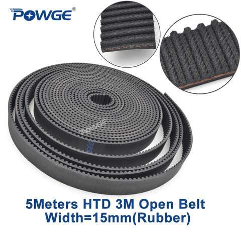 POWGE Arc HTD 3M open timing belt 3M-15mm width 15mm length 5000mm Rubber Fiberglass HTD3M open Timing belt  pulley CNC 5Meters ► Photo 1/6