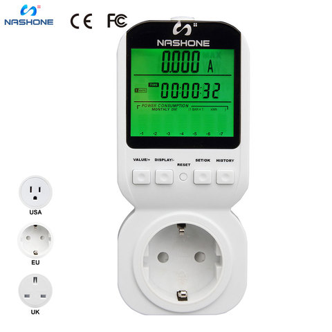 Nashone LCD Digital Wattmeter Power Energy Meter Plug 16A UK EU,AU FR Measuring Outlet High-Accuracy Watt Meter Power Recorder ► Photo 1/6