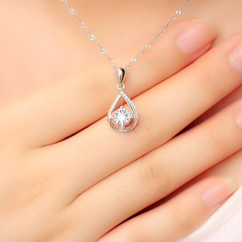 KOFSAC 2022 Trendy 925 Silver Necklaces For Women Shiny Zircon Classic Water Drop Pendant Necklace Jewelry Female Birthday Gifts ► Photo 1/6