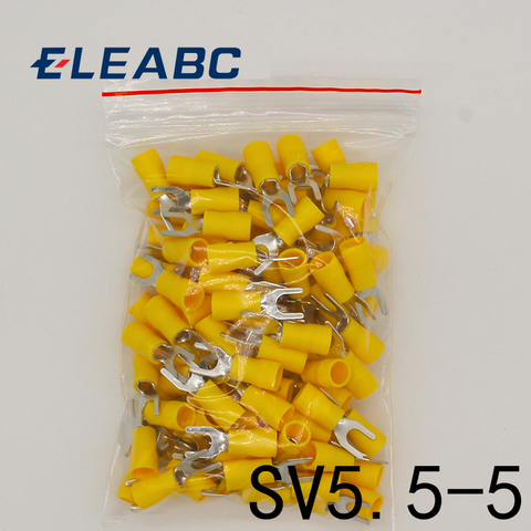 SV5.5-5 Yellow Furcate Terminal Cable Wire Connector 100PCS Fork Type Insulated Wiring Terminals Yellow for AWG 12-10 SV5-5 SV ► Photo 1/2