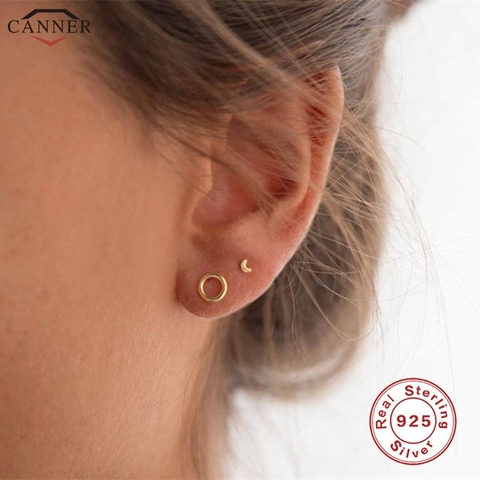 CANNER Delicate 925 Sterling Silver Stud Earrings for Women Small Round Circle Earrings 2022 Lady Girl Korean Earings Gifts H40 ► Photo 1/5