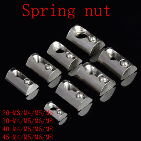10-20pcs m3  m4 m5 M6 M8 T Spring Nut Half Round Elasticity Spring Nut Block for 2022 3030 4040 Aluminium Profile ► Photo 1/1