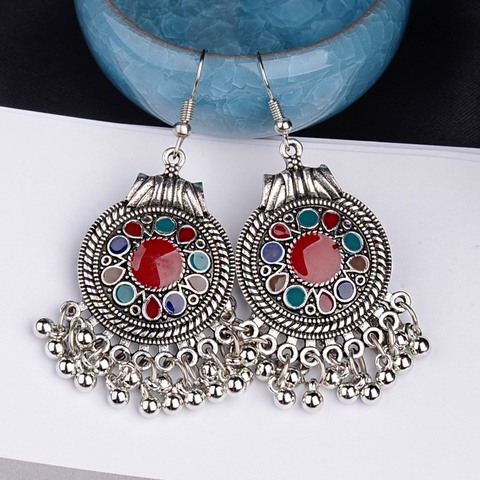 TopHanqi Indian Earring For Women Antique Ethnic Silver Metal Small Bells WaterdropTassel Earrings Turkish Tribal Gypsy Jewelry ► Photo 1/6