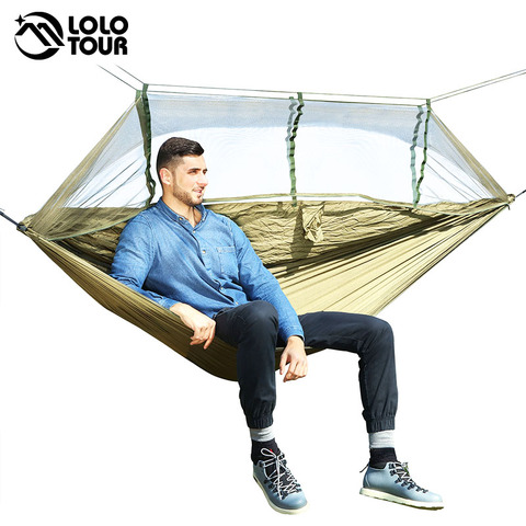 1-2 Person Outdoor Mosquito Net Parachute Hammock Camping Hanging Sleeping Bed Swing Portable  Double  Chair Hamac Army Green ► Photo 1/5