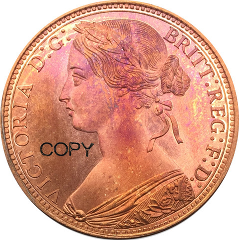 United Kingdom 1869 One Penny Victoria Red Copper Copy Coins ► Photo 1/2