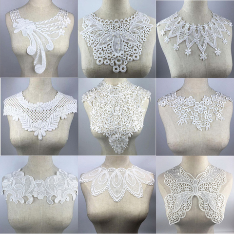 White Embroidery Collar Venise Sequin Floral Embroidered Applique Lace Neckline Collar Garment Accessories Scrapbooking ► Photo 1/6