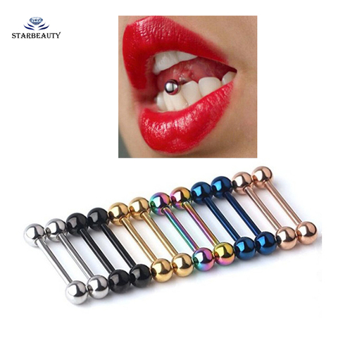 2 Pcs Tongue Piercing Titanium Plated Piercing Tongue Rings Bars Girls 14G Tongue Piercing Industrial Barbells Quality Body Ring ► Photo 1/6