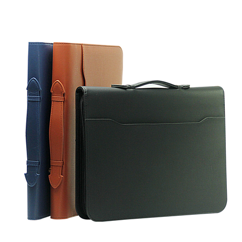 High Quality Leather Zipper Business Office PU Leather File Folder A4 Manager Bag Portfolio Briefcase with Handles Calculator ► Photo 1/6