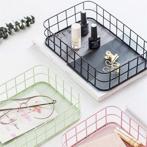 Nordic Rectangle Metal Storage Basket Office Sundries Finishing Iron Baskets Nordic Dressing Table Cosmetics Organizer Basket ► Photo 1/6