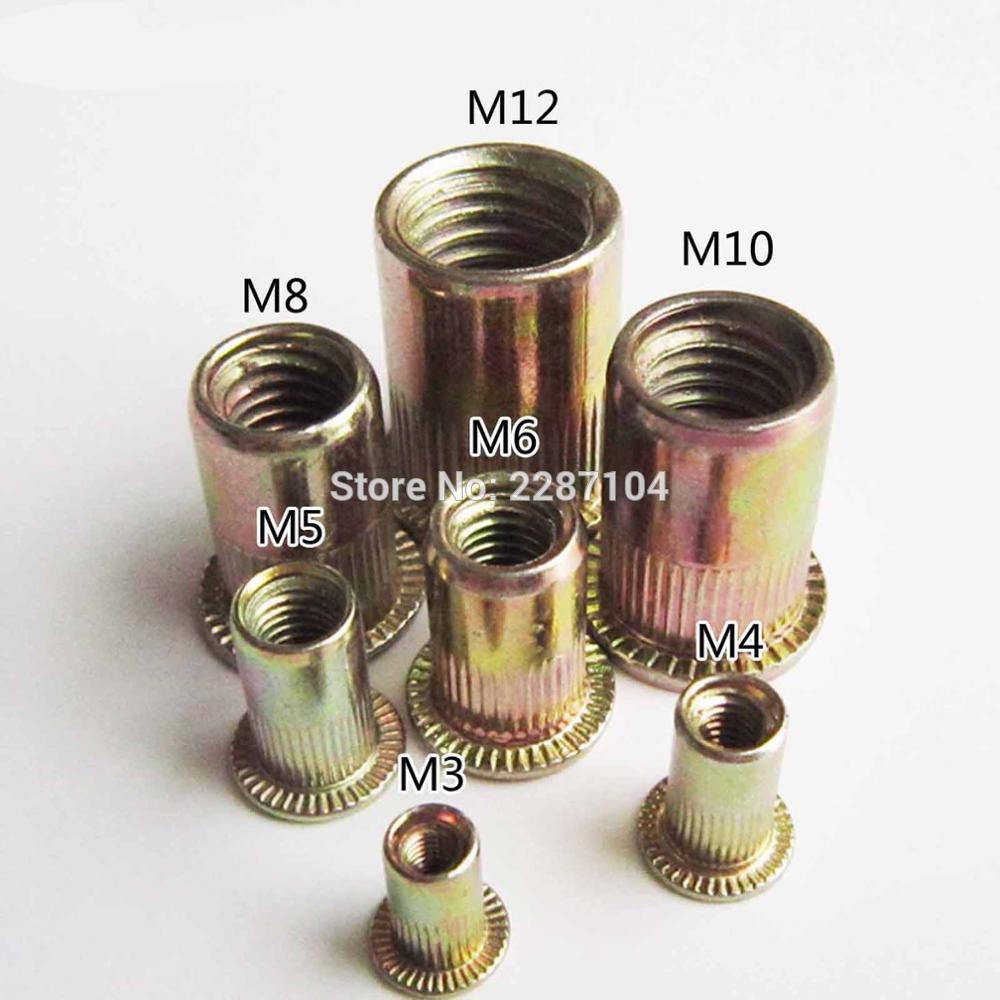 50Pcs M3/M4/M5/M6/M8/M10/M12 Carbon Steel Blind Insert Rivet Nut Rivnut Nutsert 