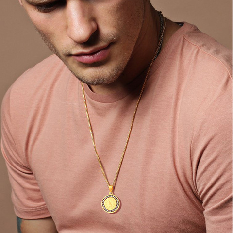 Men's Bible Verse Prayer CZ Necklace Christian Jewelry Gold Stainless Steel Praying Hands Coin Medal Pendant Necklaces ► Photo 1/6