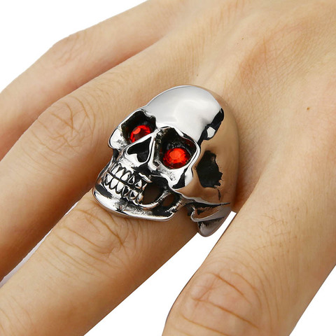 Men's Solid Skull Ring Gothic Punk Biker Rider Red/Blue Eyes Ring Vintage Stainless Steel Skeleton Finger Band Rings Men Jewelry ► Photo 1/6