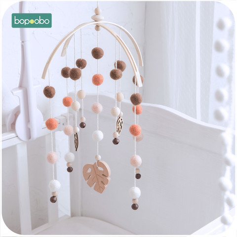 Bopoobo 1set Silicone Beads Baby Mobile Beech Wood Bird Rattles Wool Balls Kid Room Bed Hanging Decor Nursing Children Products ► Photo 1/6