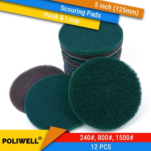 12PCS 5 Inch 125mm Round Hook&Loop Industrial Scouring Pads Heavy Duty 240#/800#/1500# Nylon Polishing Pad for Kitchen Cleaning ► Photo 1/6