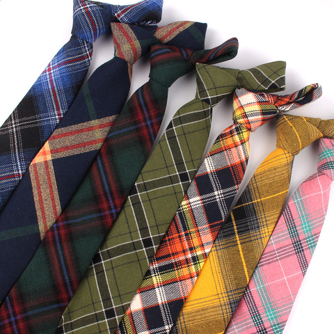 New Plaid Cotton Ties Skinny Causal Neck tie For Men Suits Mens Slim Necktie For Business Cravats 7cm Width Groom Neckties ► Photo 1/6