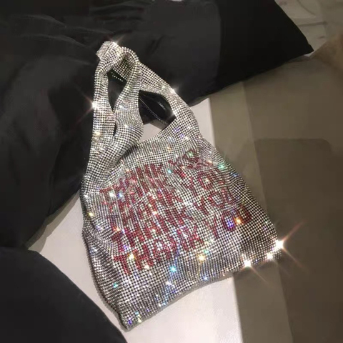Thank You Sequins Bags Women Small Tote Bags Crystal Bling Bling Fashion Lady Bucket Handbags Vest Girls Glitter Purses Brand ► Photo 1/5