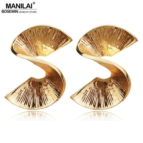 MANILAI Trendy Big Spiral Alloy Statement Stud Earrings Punk Jewelry Women Vintage Earrings Golden Silver Color Brincos ► Photo 1/6