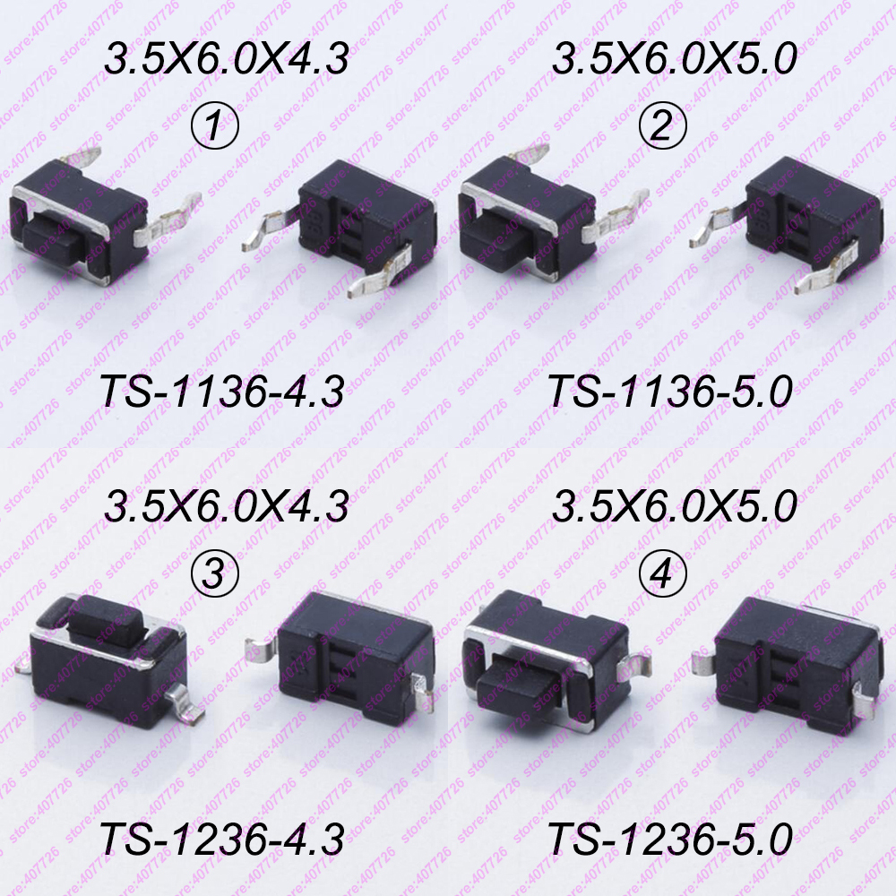 50Pcs/lot 3x6x4.3MM 2PIN Tactile Tact Push Button Micro Switch Self-reset JE MW 