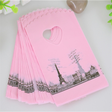 2022 Hot Sale Wholesale 50pcs/lot Pink Eiffel Tower Packaging Bags Plastic Shopping Bags With Handle Small Gift Bags ► Photo 1/5