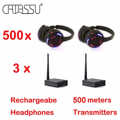 500m RF silent disco wireless headphone 500pcs bundle with 3pcs transmitters for party conference clubbing ► Photo 1/1