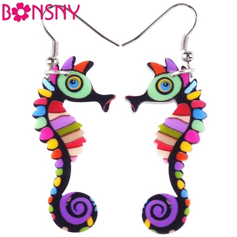 Bonsny  Acrylic Drop Dangle Long Hippocampus Seahorse Earrings New Fashion Ocean Collection Animal Jewelry For Women Accessories ► Photo 1/6