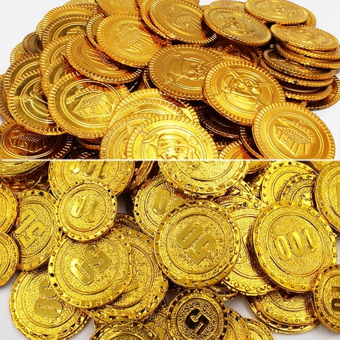 50Pcs Plastic Pirate Gold Coin Game Denomination Coin Gems Children's Party Supplies Halloween Decor ation Children's Toys 88 ► Photo 1/6