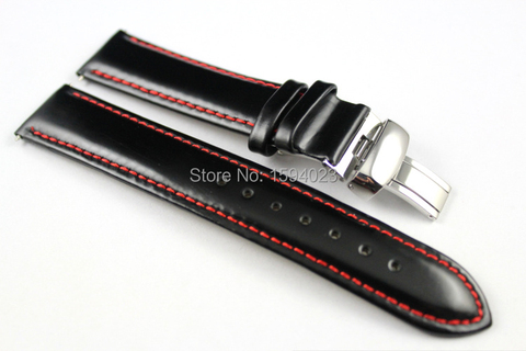 19mm (Buckle18mm) PRC200 T067417A High Quality Silver Butterfly Buckle + Black Genuine Leather Red Line Watch Bands Strap ► Photo 1/6